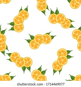 Illustration on theme big colored seamless kumquat, bright fruit pattern for seal. Fruit pattern consisting of beautiful seamless repeat kumquat. Simple colorful pattern fruit from seamless kumquat.