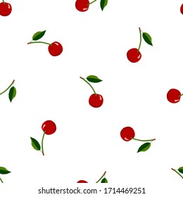 Illustration on theme big colored seamless cherry, bright berry pattern for seal. Berry pattern consisting of beautiful seamless repeat cherry. Simple colorful pattern berry from seamless soft cherry.