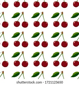 Ilustración sobre el tema de cerezo sin costuras de color grande, patrón de bayas brillantes para foca. Patrón de cerezo que consiste en una hermosa cereza repetida sin fisuras. Fresa sencilla y colorida a partir de cereza suave y sin fisuras.
