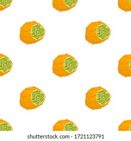 Illustration on theme big colored seamless kiwano, bright fruit pattern for seal. Fruit pattern consisting of beautiful seamless repeat kiwano. Simple colorful pattern fruit from seamless soft kiwano.
