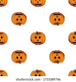 Illustration on theme big colored pattern Halloween, seamless orange pumpkin. Seamless pattern consisting of collection pumpkin, accessory at Halloween. Rare pattern Halloween from seamless pumpkin.