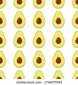 Ilustración sobre el tema gran aguacate sin costura, patrón de fruta brillante para foca. Patrón de fruta consistente en un bello aguacate repitido sin fisuras. Frutos de patrón simple y colorido a partir de aguacate sin costura.