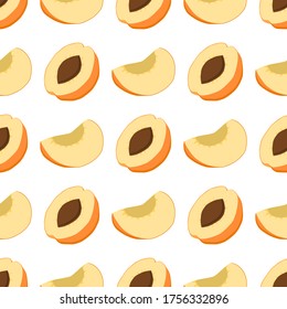 Ilustración sobre el tema albaricoque sin costuras de color grande, patrón de fruta brillante para foca. Patrón de fruta consistente en un hermoso albaricoque de repetición sin costura. Frutos simples de patrón colorido de albaricoque sin soldadura.
