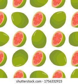 Illustration zum Thema große farbige nahtlose Guava, helle Fruchtmuster für den Siegel. Obstmuster, bestehend aus einer schönen nahtlosen Wiederholungsguava. Einfache, farbige Musterfrucht aus nahtloser, weicher Guava.