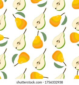 Illustration on theme big colored seamless pear, bright fruit pattern for seal. Fruit pattern consisting of beautiful seamless repeat pear. Simple colorful pattern fruit from seamless pear.