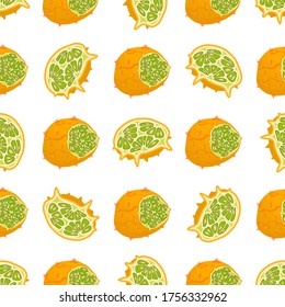 Illustration on theme big colored seamless kiwano, bright fruit pattern for seal. Fruit pattern consisting of beautiful seamless repeat kiwano. Simple colorful pattern fruit from seamless soft kiwano.
