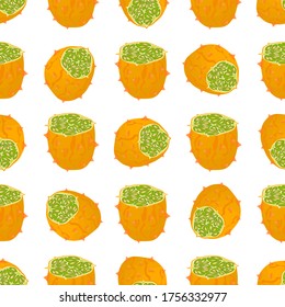 Illustration on theme big colored seamless kiwano, bright fruit pattern for seal. Fruit pattern consisting of beautiful seamless repeat kiwano. Simple colorful pattern fruit from seamless soft kiwano.