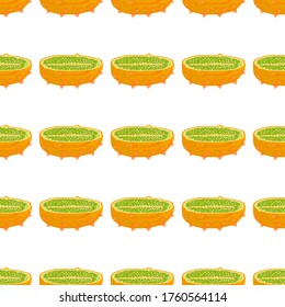Illustration on theme big colored seamless kiwano, bright fruit pattern for seal. Fruit pattern consisting of beautiful seamless repeat kiwano. Simple colorful pattern fruit from seamless soft kiwano.