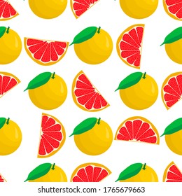 Illustration on theme big colored seamless grapefruit, bright fruit pattern for seal. Fruit pattern consisting of beautiful seamless repeat grapefruit. Simple pattern fruit from seamless grapefruit.