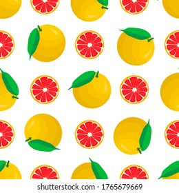 Illustration zum Thema große farbige, nahtlose Pampelmuse, helle Fruchtmuster für den Siegel. Fruchtmuster, bestehend aus schönen, nahtlosen, wiederholten Grapefruit. Einfache Musterfrucht aus nahtlosen Pampelmusen.
