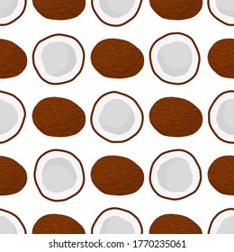Illustration on theme big colored seamless coconut, bright fruit pattern for seal. Fruit pattern consisting of beautiful seamless repeat coconut. Simple colorful pattern fruit seamless soft coconut.