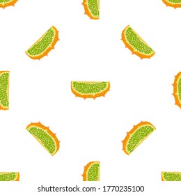 Illustration on theme big colored seamless kiwano, bright fruit pattern for seal. Fruit pattern consisting of beautiful seamless repeat kiwano. Simple colorful pattern fruit from seamless soft kiwano.