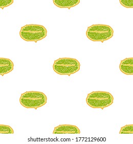 Illustration on theme big colored seamless kiwano, bright fruit pattern for seal. Fruit pattern consisting of beautiful seamless repeat kiwano. Simple colorful pattern fruit from seamless soft kiwano.