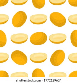 Ilustración sobre el tema del melón sin costuras de color grande, patrón de fruta brillante para foca. Patrón de fruta consistente en un bello melón reproducido sin costura. Sencillo fruto de patrón colorido a partir de un melón suave sin fisuras.