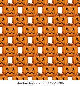 Illustration on theme big colored pattern Halloween, seamless orange pumpkin. Seamless pattern consisting of collection pumpkin, accessory at Halloween. Rare pattern Halloween from seamless pumpkin.