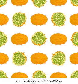 Illustration on theme big colored seamless kiwano, bright fruit pattern for seal. Fruit pattern consisting of beautiful seamless repeat kiwano. Simple colorful pattern fruit from seamless soft kiwano.