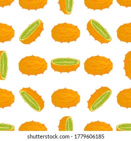 Illustration on theme big colored seamless kiwano, bright fruit pattern for seal. Fruit pattern consisting of beautiful seamless repeat kiwano. Simple colorful pattern fruit from seamless soft kiwano.