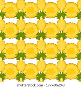 Ilustración sobre el tema de la piña sin soldadura de color grande, patrón de fruta brillante para la foca. Patrón de fruta consistente en una hermosa piña repetida sin costura. Sencillo patrón colorido fruta piña sin soldadura.
