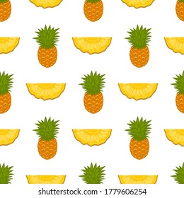 Illustration on theme big colored seamless pineapple, bright fruit pattern for seal. Fruit pattern consisting of beautiful seamless repeat pineapple. Simple colorful pattern fruit seamless pineapple.