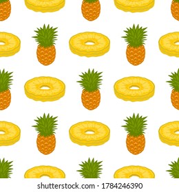 Ilustración sobre el tema de la piña sin soldadura de color grande, patrón de fruta brillante para la foca. Patrón de fruta consistente en una hermosa piña repetida sin costura. Sencillo patrón colorido fruta piña sin soldadura.