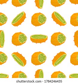 Illustration on theme big colored seamless kiwano, bright fruit pattern for seal. Fruit pattern consisting of beautiful seamless repeat kiwano. Simple colorful pattern fruit from seamless soft kiwano.
