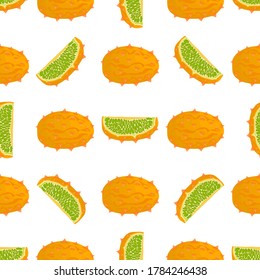 Illustration on theme big colored seamless kiwano, bright fruit pattern for seal. Fruit pattern consisting of beautiful seamless repeat kiwano. Simple colorful pattern fruit from seamless soft kiwano.