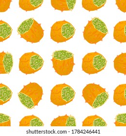 Illustration on theme big colored seamless kiwano, bright fruit pattern for seal. Fruit pattern consisting of beautiful seamless repeat kiwano. Simple colorful pattern fruit from seamless soft kiwano.