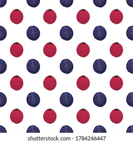 Ilustración sobre el tema de la uva sin costura de color grande, patrón de baya brillante para foca. Patrón de cerezo consistente en una hermosa uva repetida sin costura. Berry de patrón simple y colorido a partir de uva suave sin fisuras.