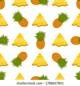 Ilustración sobre el tema de la piña sin soldadura de color grande, patrón de fruta brillante para la foca. Patrón de fruta consistente en una hermosa piña repetida sin costura. Sencillo patrón colorido fruta piña sin soldadura.