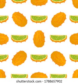 Illustration on theme big colored seamless kiwano, bright fruit pattern for seal. Fruit pattern consisting of beautiful seamless repeat kiwano. Simple colorful pattern fruit from seamless soft kiwano.