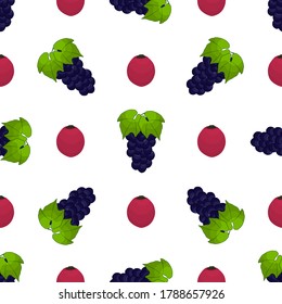 Ilustración sobre el tema de la uva sin costura de color grande, patrón de baya brillante para foca. Patrón de cerezo consistente en una hermosa uva repetida sin costura. Berry de patrón simple y colorido a partir de uva suave sin fisuras.