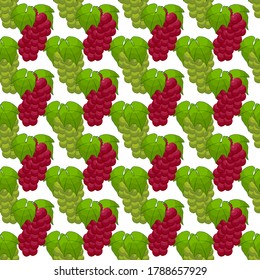 Ilustración sobre el tema de la uva sin costura de color grande, patrón de baya brillante para foca. Patrón de cerezo consistente en una hermosa uva repetida sin costura. Berry de patrón simple y colorido a partir de uva suave sin fisuras.