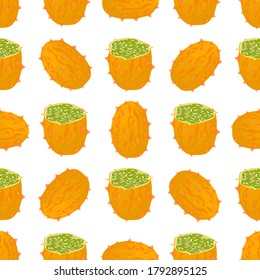 Illustration zum Thema große farbige nahtlose Kiwano, helle Fruchtmuster für den Siegel. Fruchtmuster aus schönen nahtlosen wiederholen Kiwano. Einfache, farbige Musterfrucht aus nahtlosem, weicher Kiwano.