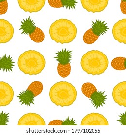 Illustration on theme big colored seamless pineapple, bright fruit pattern for seal. Fruit pattern consisting of beautiful seamless repeat pineapple. Simple colorful pattern fruit seamless pineapple.