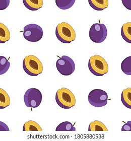 Illustration on theme big colored seamless purple plum, bright fruit pattern for seal. Fruit pattern consisting of beautiful seamless repeat plum. Simple colorful pattern fruit from seamless plum.