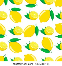 Illustration on theme big colored seamless yellow lemon, bright fruit pattern for seal. Fruit pattern consisting of beautiful seamless repeat lemon. Simple colorful pattern fruit from seamless lemon.
