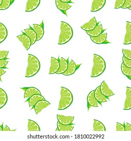 Illustration on theme big colored seamless green lime, bright fruit pattern for seal. Fruit pattern consisting of beautiful seamless repeat lime. Simple colorful pattern fruit from seamless green lime