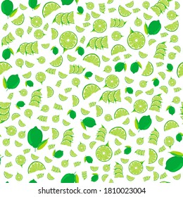 Illustration on theme big colored seamless green lime, bright fruit pattern for seal. Fruit pattern consisting of beautiful seamless repeat lime. Simple colorful pattern fruit from seamless green lime