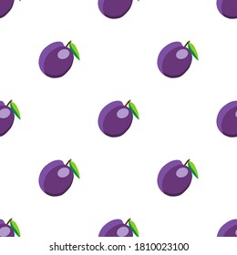 Ilustración sobre el tema de ciruela morada de color grande, patrón de fruta brillante. Patrón de fruta consistente en ciruela de repetición sin costura. Frutos simples de patrón colorido a partir de ciruela sin soldadura.
