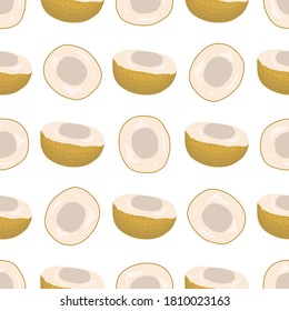 Ilustración sobre el tema longan sin costuras de color grande, patrón de fruta brillante. Patrón de fruta que consiste en una bella lonja repetida sin costura. Frutos de patrón simple y colorido de longan sin costura.