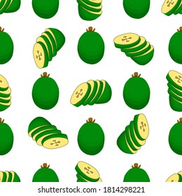 Illustration on theme big colored seamless feijoa, bright fruit pattern for seal. Fruit pattern consisting of beautiful seamless repeat feijoa. Simple colorful pattern fruit from seamless feijoa.