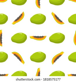 Ilustración sobre el tema de la papaya sin soldadura de color grande, patrón de fruta brillante para la foca. Patrón de fruta consistente en una hermosa papaya repetida sin costura. Frutos simples de patrón colorido de papaya sin soldadura.