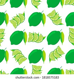 Illustration on theme big colored seamless green lime, bright fruit pattern for seal. Fruit pattern consisting of beautiful seamless repeat lime. Simple colorful pattern fruit from seamless green lime