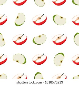 Ilustración sobre el tema manzana sin costura de color grande, patrón de fruta brillante para foca. Patrón de fruta consistente en una hermosa manzana repetida sin costura. Frutos de patrón simple y colorido de manzana de belleza sin costura.