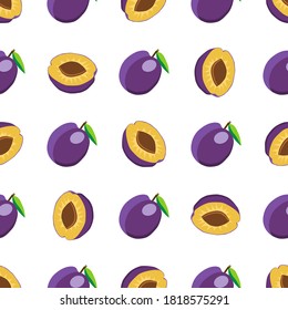 Illustration on theme big colored seamless purple plum, bright fruit pattern for seal. Fruit pattern consisting of beautiful seamless repeat plum. Simple colorful pattern fruit from seamless plum.