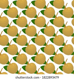 Ilustración sobre el tema longan sin costura de color grande, patrón de fruta brillante para foca. Patrón de fruta que consiste en una bella lonja repetida sin costura. Frutos de patrón simple y colorido de longan sin costura.