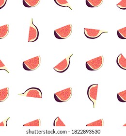 Ilustración sobre el tema higo púrpura de color grande, patrón de fruta brillante para foca. Patrón de fruta consistente en una hermosa higuera repetida sin costura. Fruto sencillo de color de higo morado sin soldadura.