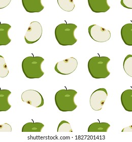 Ilustración sobre el tema manzana sin costura de color grande, patrón de fruta brillante para foca. Patrón de fruta consistente en una hermosa manzana repetida sin costura. Frutos de patrón simple y colorido de manzana de belleza sin costura.