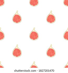 Ilustración sobre el tema higo púrpura de color grande, patrón de fruta brillante para foca. Patrón de fruta consistente en una hermosa higuera repetida sin costura. Fruto sencillo de color de higo morado sin soldadura.