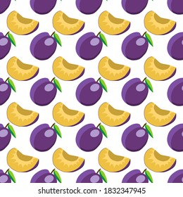 Illustration on theme big colored seamless purple plum, bright fruit pattern for seal. Fruit pattern consisting of beautiful seamless repeat plum. Simple colorful pattern fruit from seamless plum.
